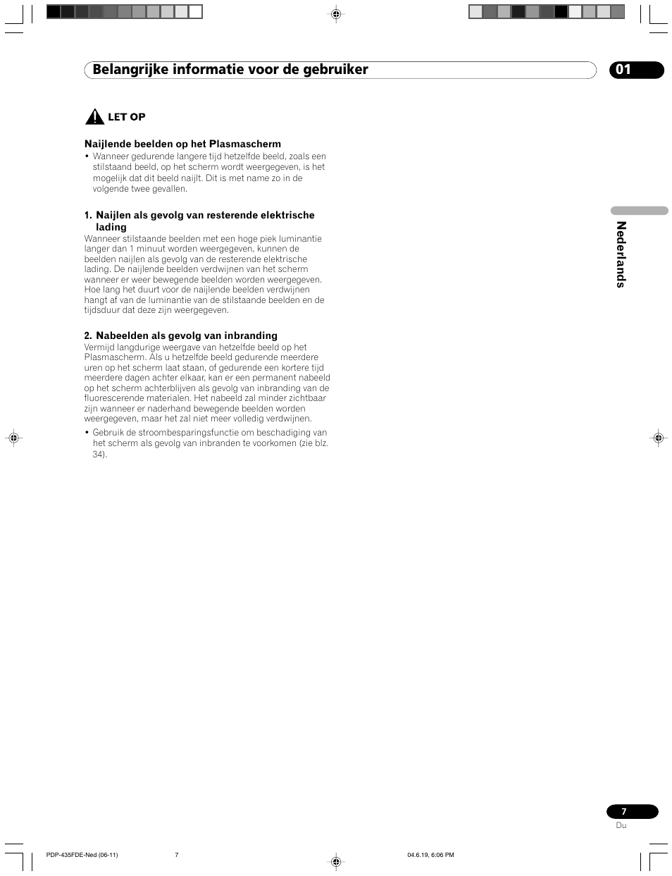 01 belangrijke informatie voor de gebruiker, Nederlands | Pioneer PDP-505FDE User Manual | Page 53 / 140