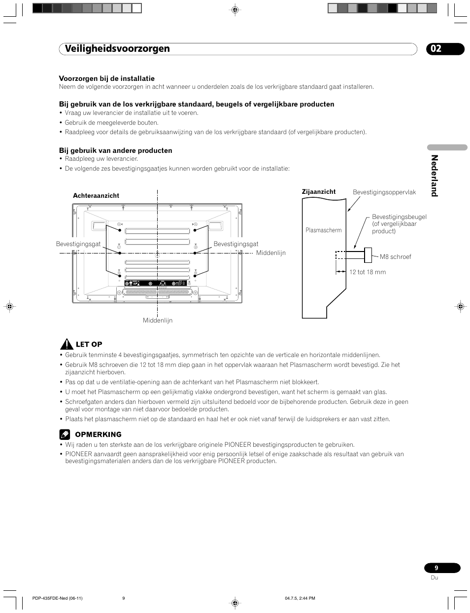 02 veiligheidsvoorzorgen, Nederland | Pioneer PDP-505FDE User Manual | Page 55 / 140