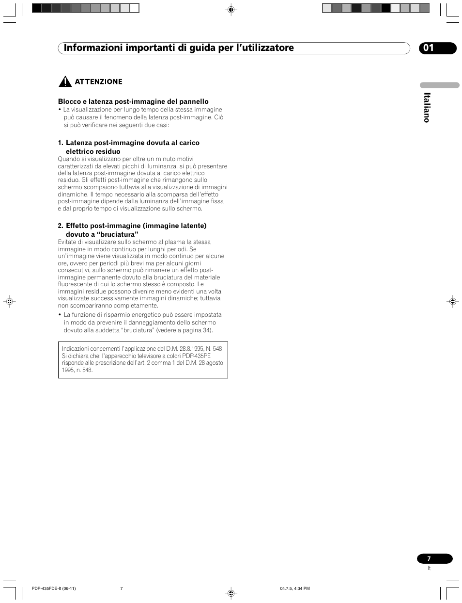Italiano | Pioneer PDP-505FDE User Manual | Page 7 / 140