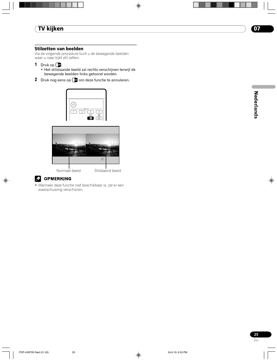 Stilzetten van beelden, 07 tv kijken, Nederlands | Pioneer PDP-505FDE User Manual | Page 71 / 140