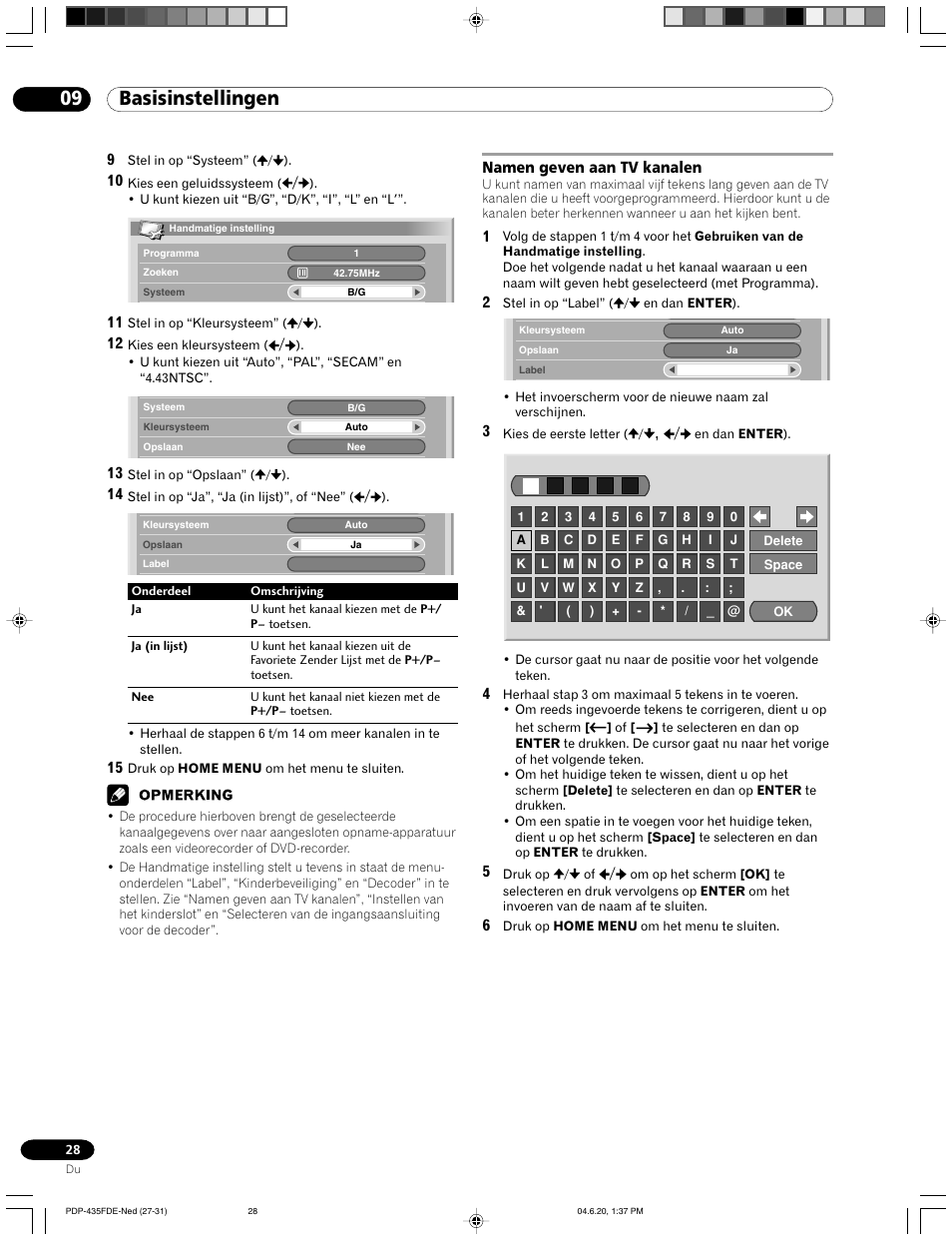 Namen geven aan tv kanalen, 09 basisinstellingen | Pioneer PDP-505FDE User Manual | Page 74 / 140