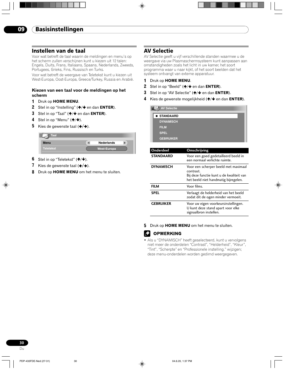 Instellen van de taal av selectie, 09 basisinstellingen, Instellen van de taal | Av selectie | Pioneer PDP-505FDE User Manual | Page 76 / 140