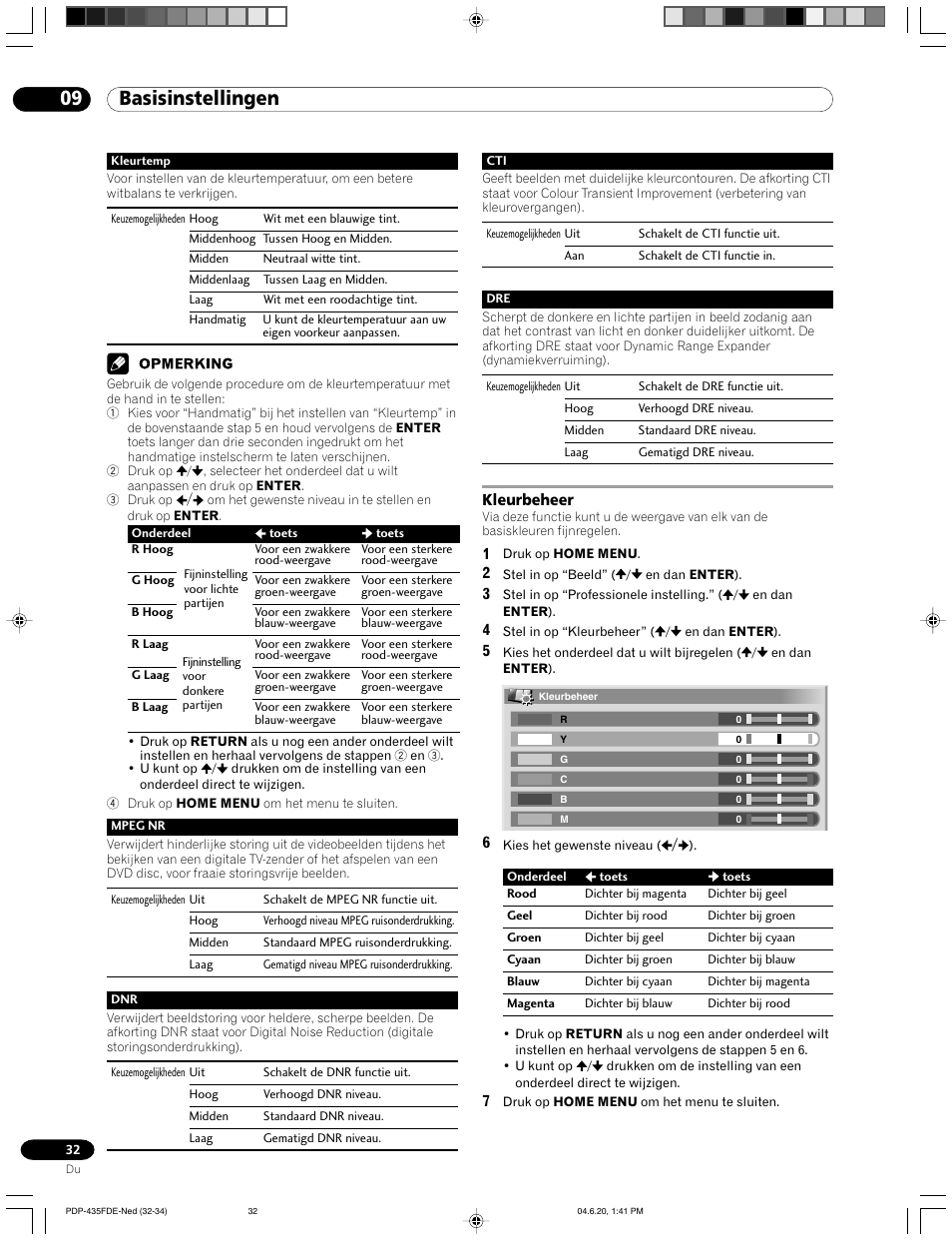 Kleurbeheer, 09 basisinstellingen | Pioneer PDP-505FDE User Manual | Page 78 / 140