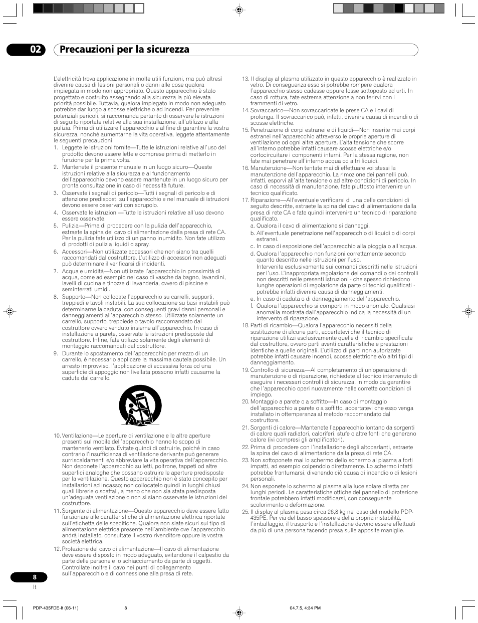 02 precauzioni per la sicurezza | Pioneer PDP-505FDE User Manual | Page 8 / 140