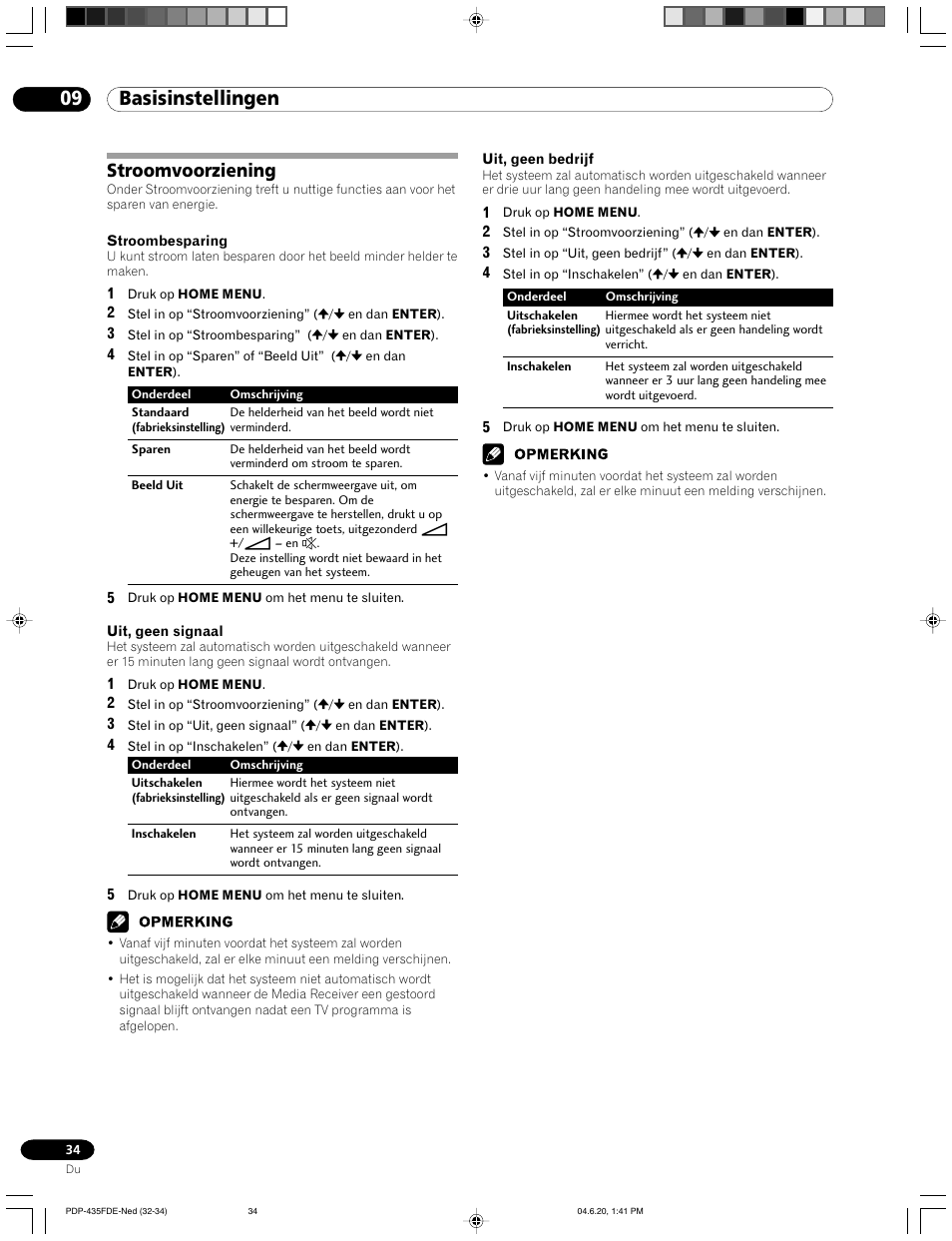 Stroomvoorziening, 09 basisinstellingen | Pioneer PDP-505FDE User Manual | Page 80 / 140