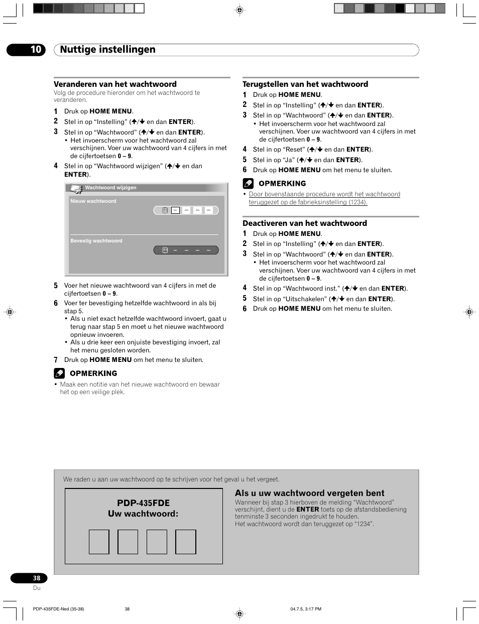 10 nuttige instellingen | Pioneer PDP-505FDE User Manual | Page 84 / 140