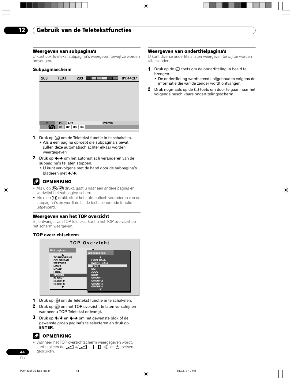 12 gebruik van de teletekstfuncties | Pioneer PDP-505FDE User Manual | Page 90 / 140