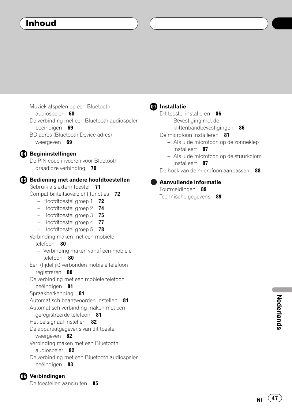 Inhoud | Pioneer CD-BTB100 User Manual | Page 47 / 137