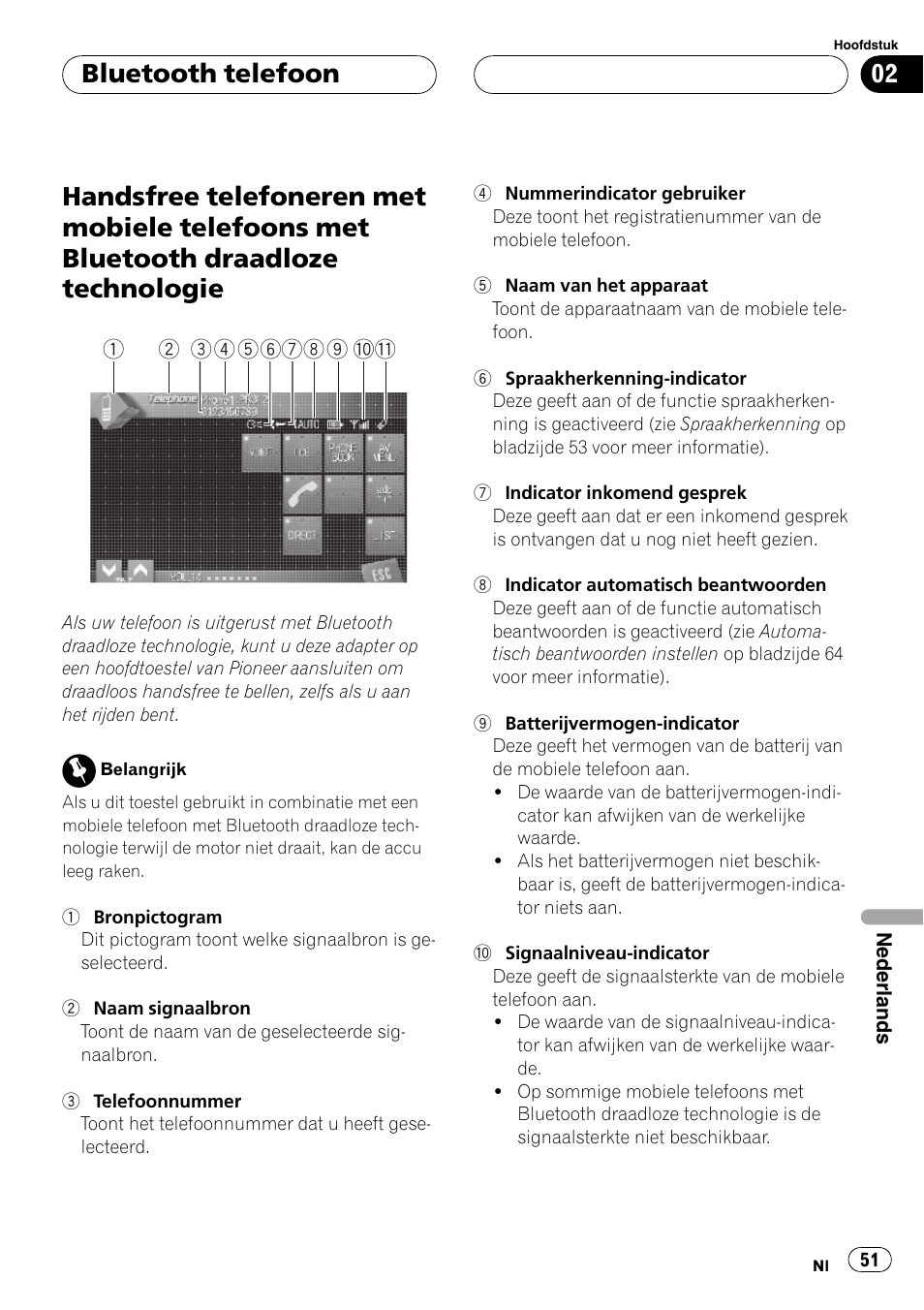 Met bluetooth draadloze technologie, Bluetooth telefoon | Pioneer CD-BTB100 User Manual | Page 51 / 137