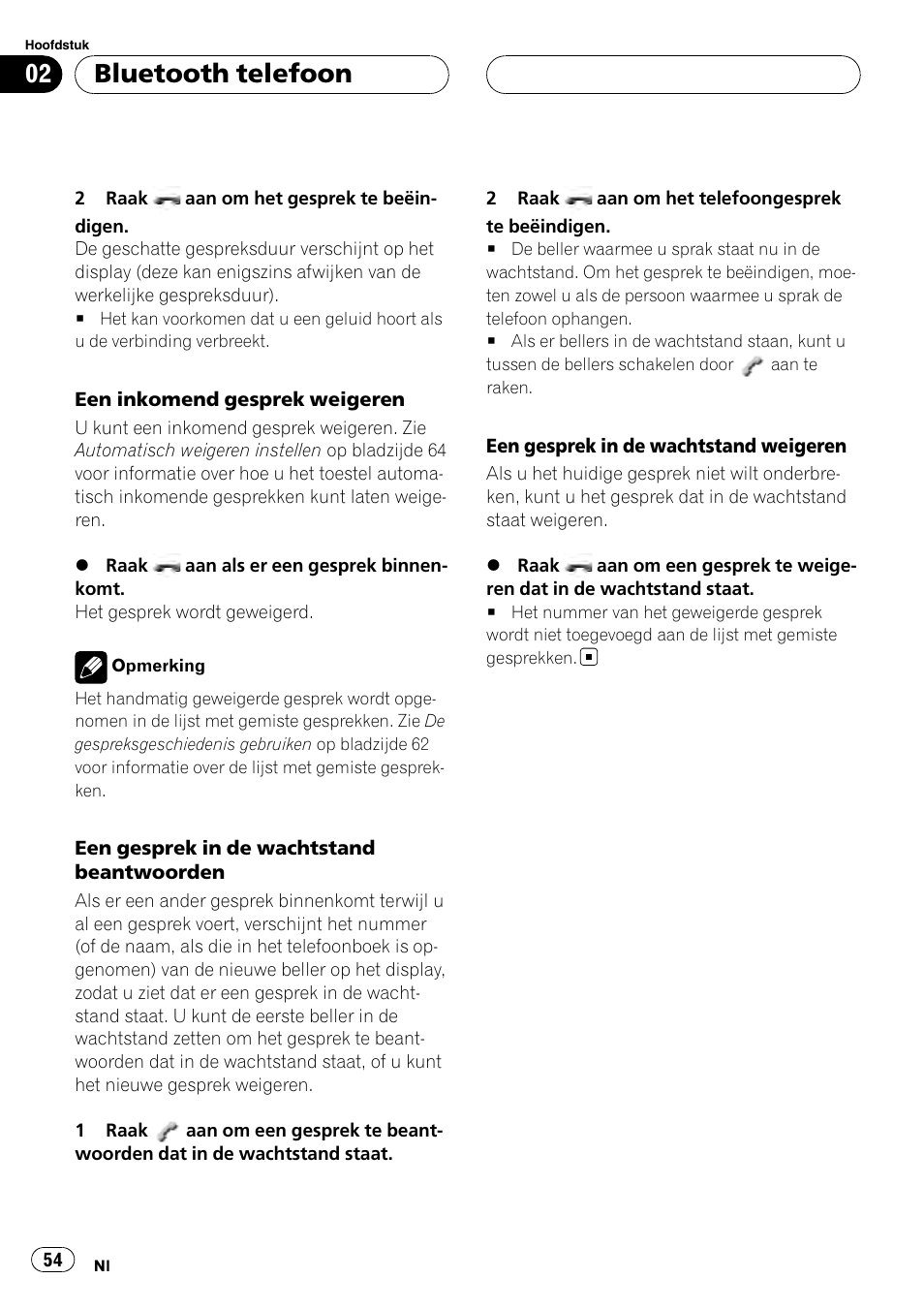 Bluetooth telefoon | Pioneer CD-BTB100 User Manual | Page 54 / 137