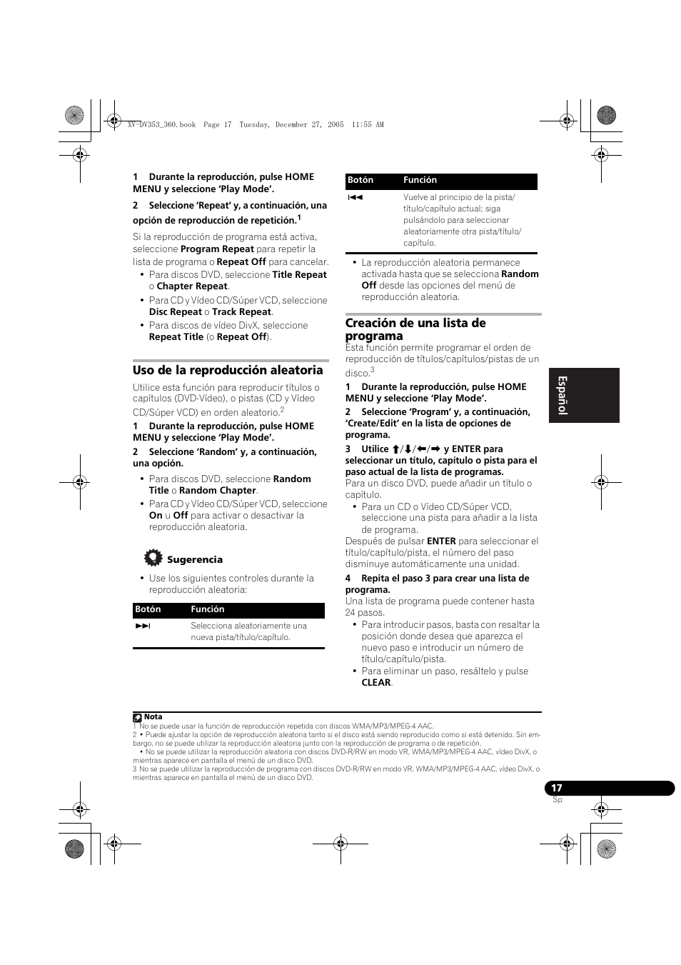 Uso de la reproducción aleatoria, Creación de una lista de programa | Pioneer DCS-360 User Manual | Page 101 / 128