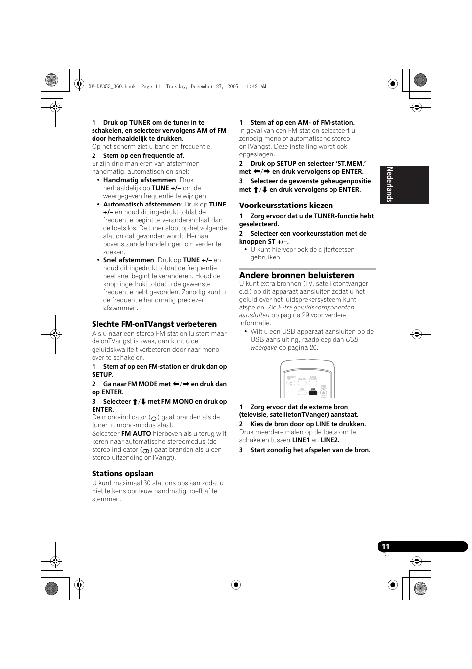 Slechte fm-ontvangst verbeteren, Stations opslaan, Voorkeursstations kiezen | Andere bronnen beluisteren, Nederlands italiano español | Pioneer DCS-360 User Manual | Page 11 / 128
