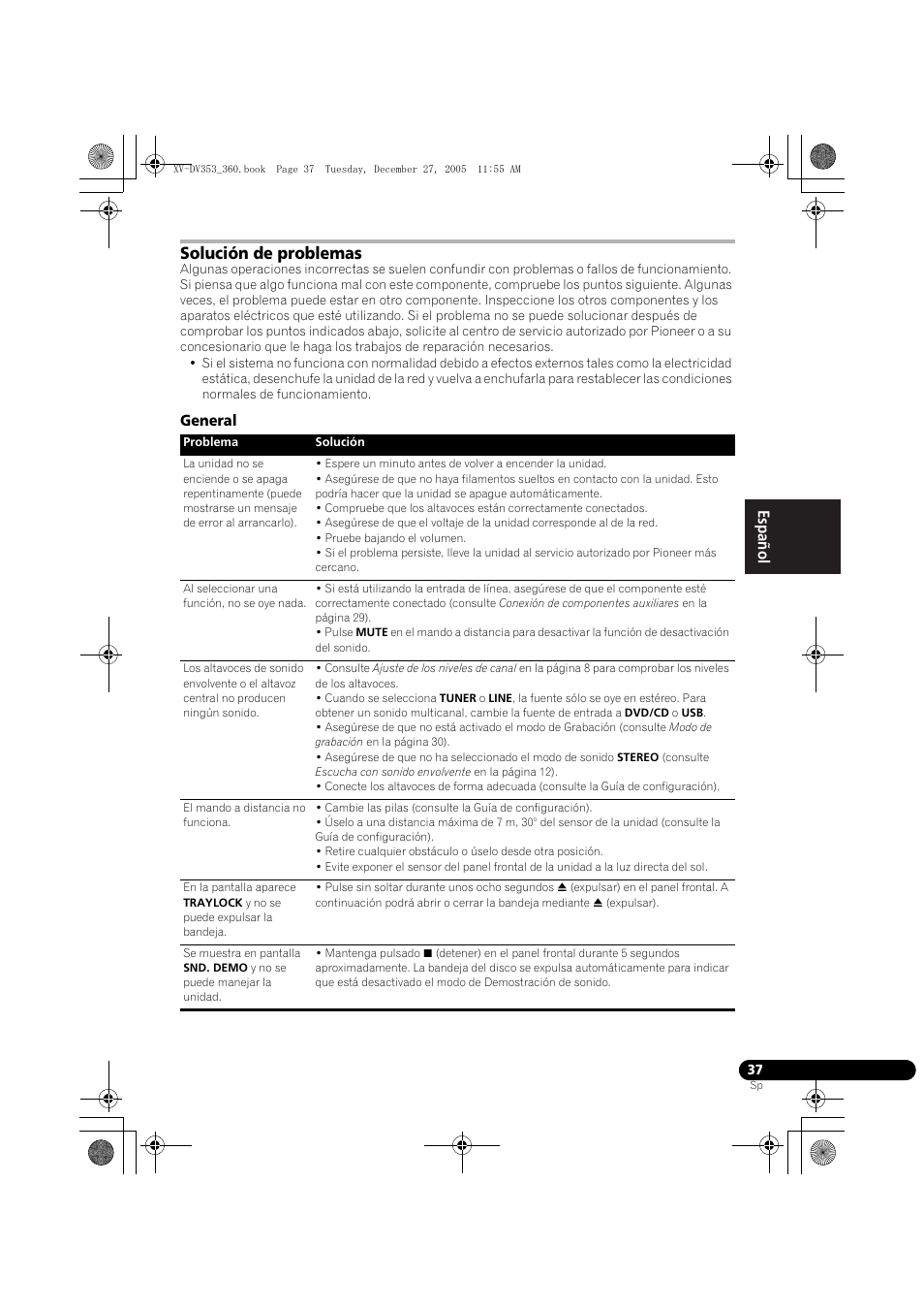 Solución de problemas, General | Pioneer DCS-360 User Manual | Page 121 / 128