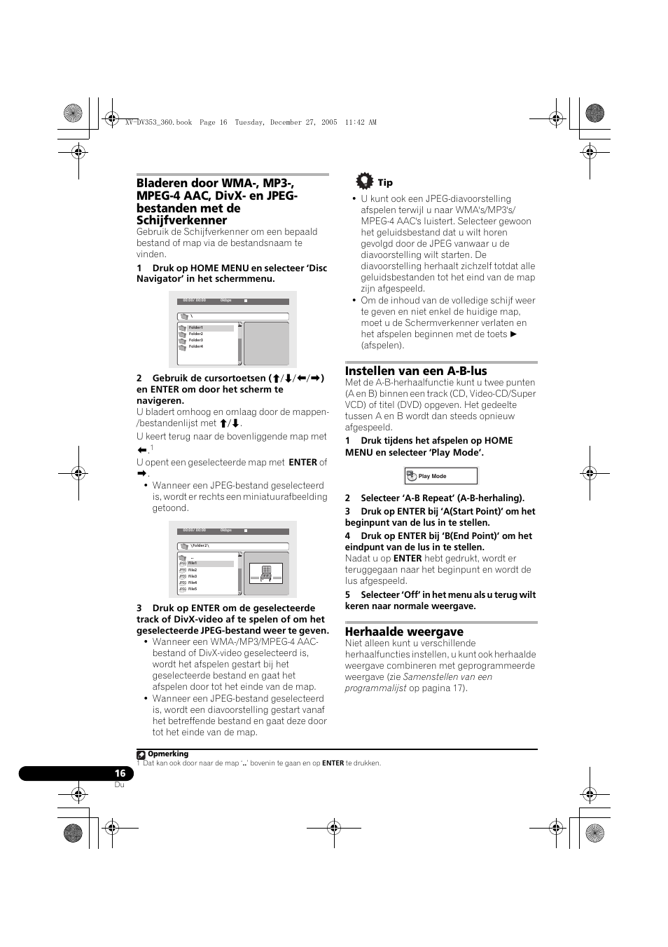 Instellen van een a-b-lus, Herhaalde weergave | Pioneer DCS-360 User Manual | Page 16 / 128