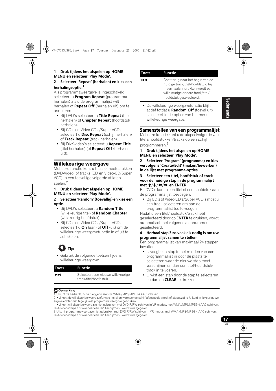 Willekeurige weergave, Samenstellen van een programmalijst | Pioneer DCS-360 User Manual | Page 17 / 128