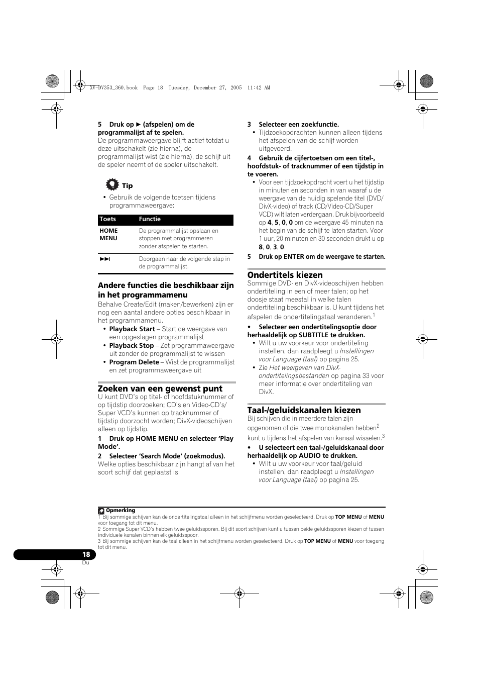 Zoeken van een gewenst punt, Ondertitels kiezen, Taal-/geluidskanalen kiezen | Pioneer DCS-360 User Manual | Page 18 / 128