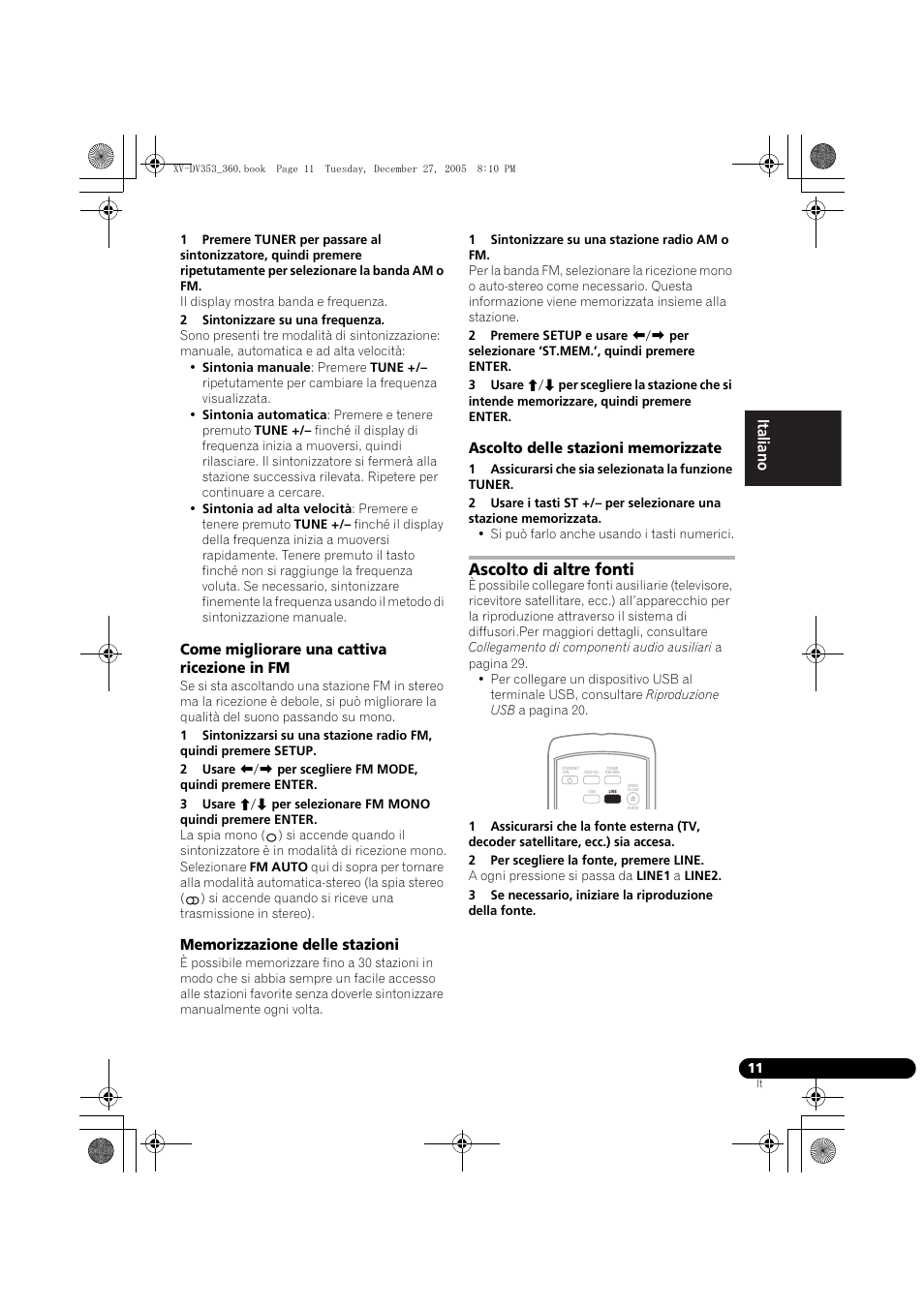 Come migliorare una cattiva ricezione in fm, Memorizzazione delle stazioni, Ascolto delle stazioni memorizzate | Ascolto di altre fonti, Nederlands italiano español | Pioneer DCS-360 User Manual | Page 53 / 128
