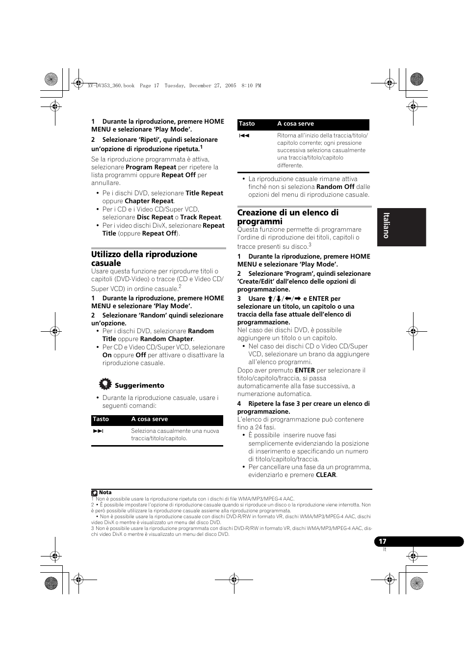Utilizzo della riproduzione casuale, Creazione di un elenco di programmi | Pioneer DCS-360 User Manual | Page 59 / 128
