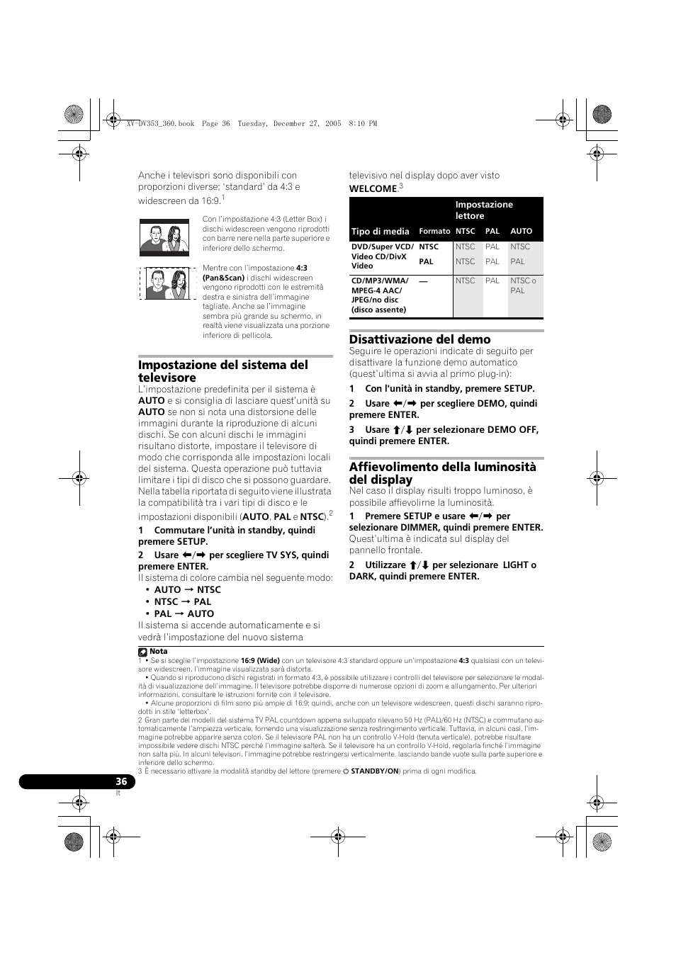 Impostazione del sistema del televisore, Disattivazione del demo, Affievolimento della luminosità del display | Pioneer DCS-360 User Manual | Page 78 / 128