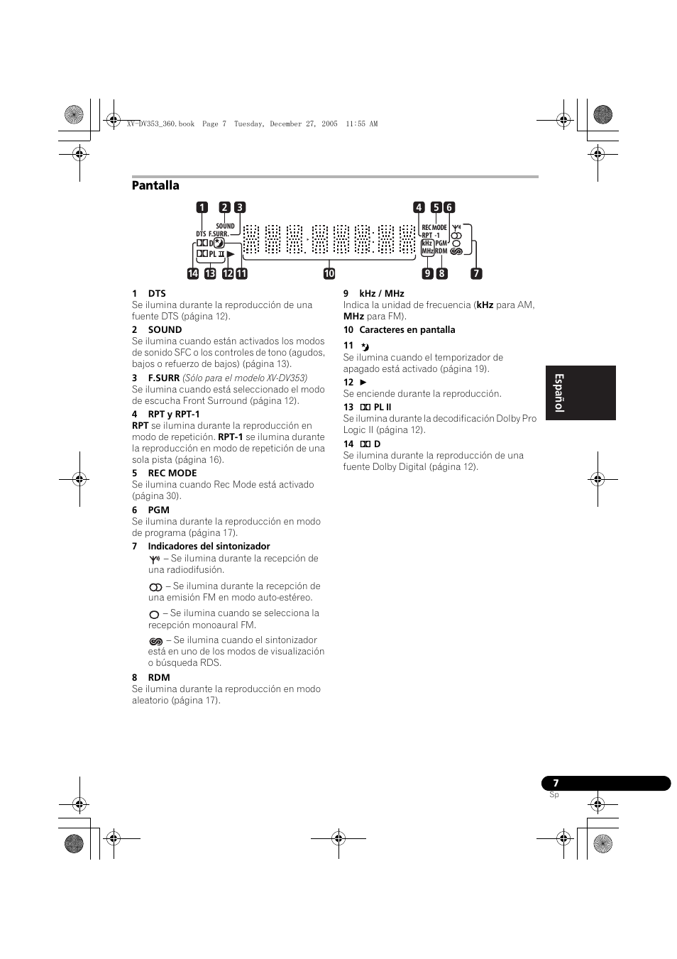 Pantalla | Pioneer DCS-360 User Manual | Page 91 / 128