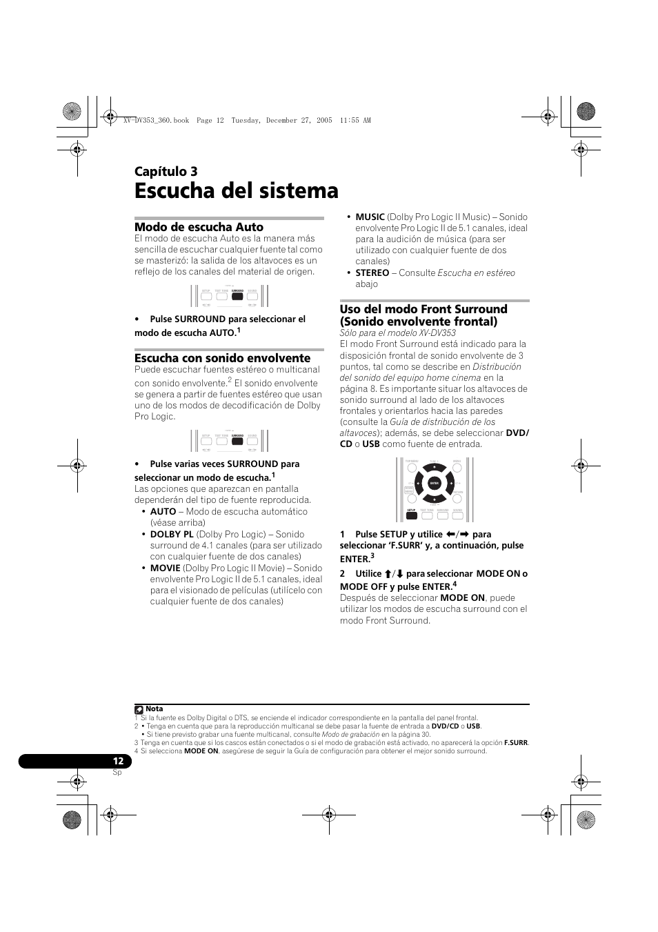 03 escucha del sistema, Modo de escucha auto, Escucha con sonido envolvente | Escucha del sistema, Capítulo 3 | Pioneer DCS-360 User Manual | Page 96 / 128