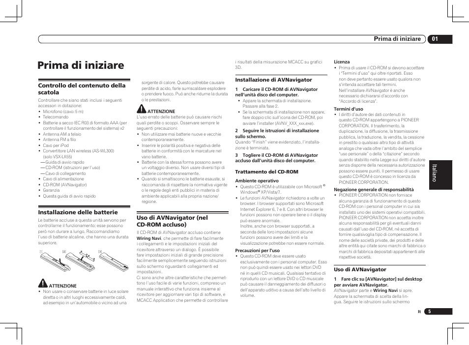 Prima di iniziare | Pioneer VSX-2021 User Manual | Page 5 / 52