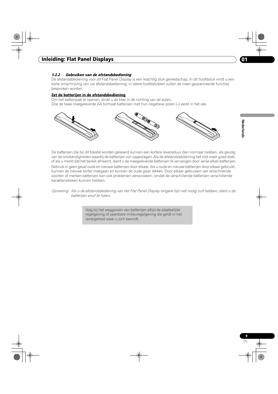 2 gebruiken van de afstandsbediening, 01 inleiding: flat panel displays | Pioneer KRP-500M User Manual | Page 117 / 433