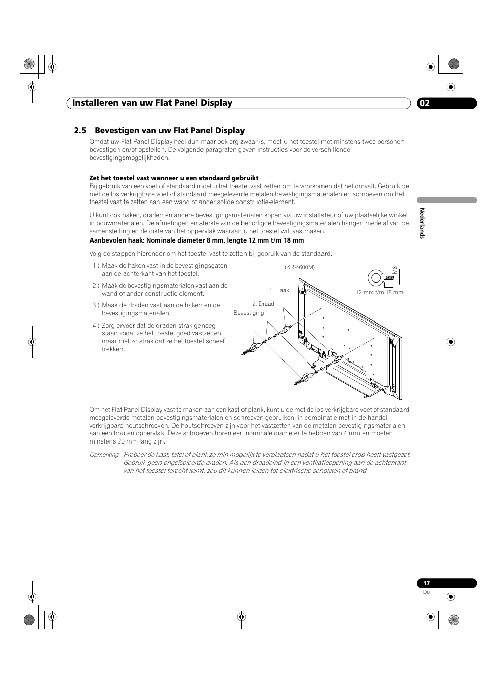 5 bevestigen van uw flat panel display, 02 installeren van uw flat panel display | Pioneer KRP-500M User Manual | Page 125 / 433