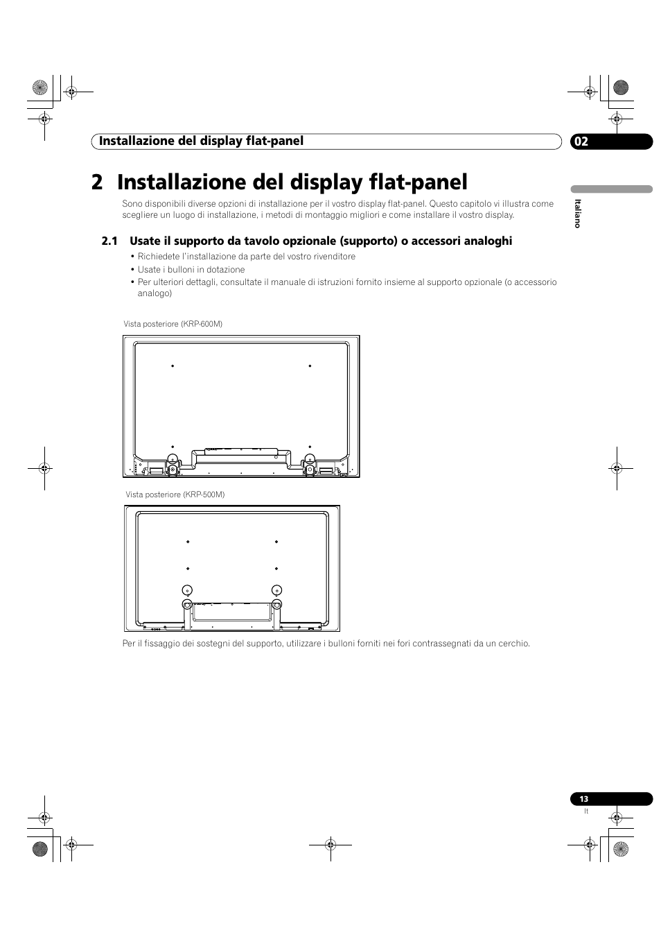 2 installazione del display flat-panel, 02 installazione del display flat-panel | Pioneer KRP-500M User Manual | Page 13 / 433
