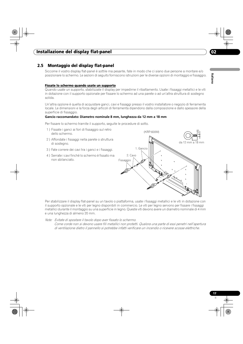 5 montaggio del display flat-panel, 02 installazione del display flat-panel | Pioneer KRP-500M User Manual | Page 17 / 433