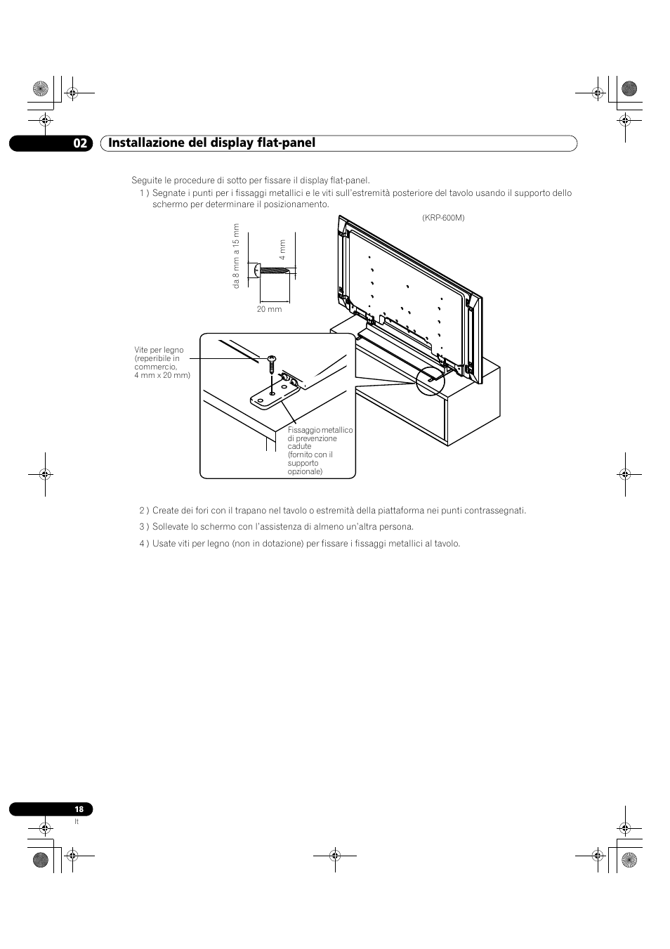 02 installazione del display flat-panel | Pioneer KRP-500M User Manual | Page 18 / 433