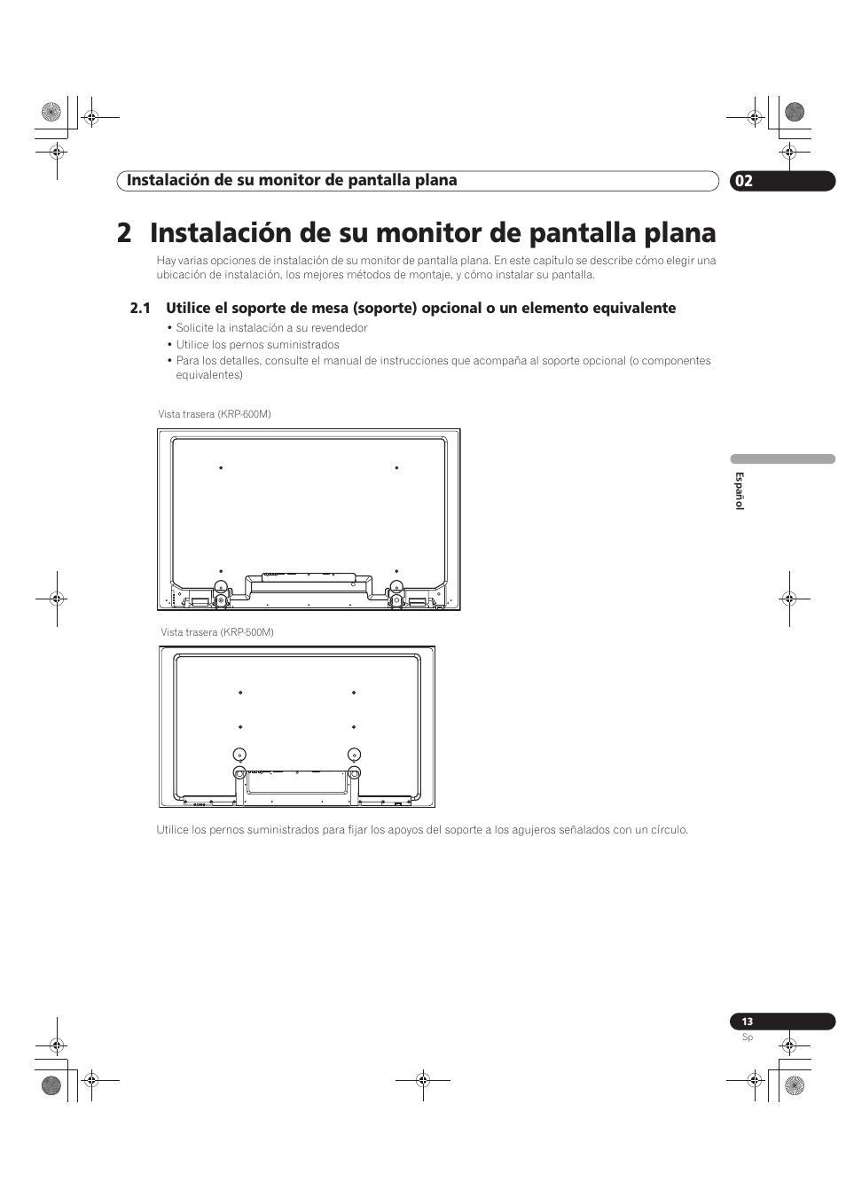 2 instalación de su monitor de pantalla plana, 02 instalación de su monitor de pantalla plana | Pioneer KRP-500M User Manual | Page 229 / 433