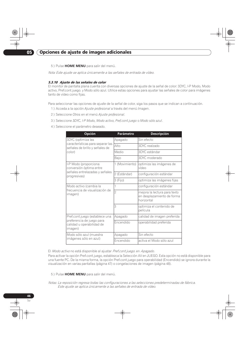 10 ajuste de las señales de color, 05 opciones de ajuste de imagen adicionales | Pioneer KRP-500M User Manual | Page 262 / 433