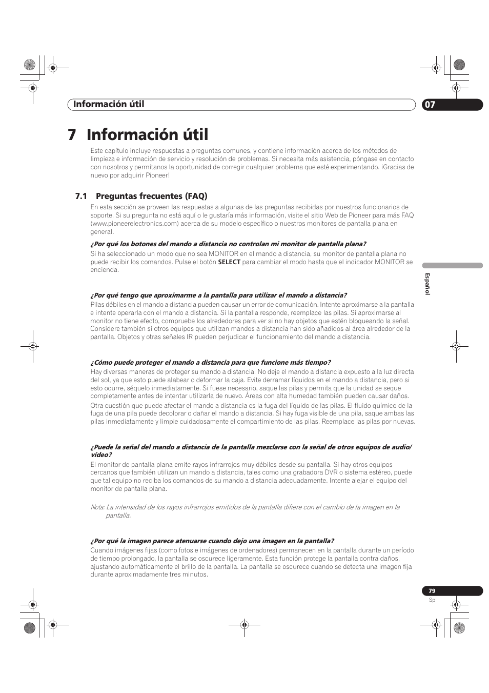 7 información útil, 1 preguntas frecuentes (faq), Información útil 07 | Pioneer KRP-500M User Manual | Page 295 / 433