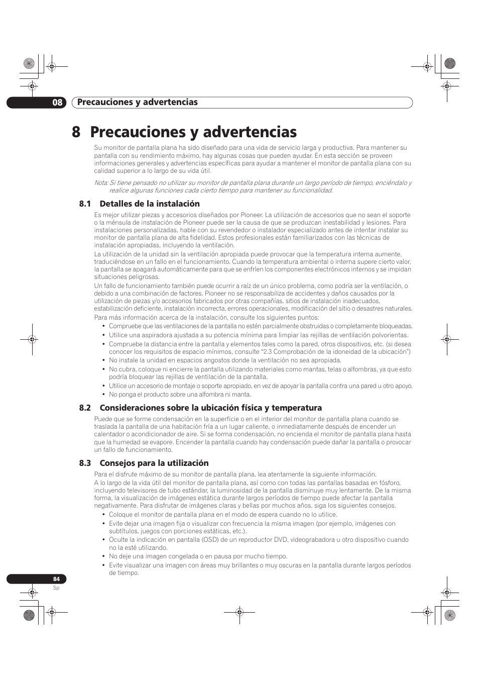 8 precauciones y advertencias, 08 precauciones y advertencias | Pioneer KRP-500M User Manual | Page 300 / 433