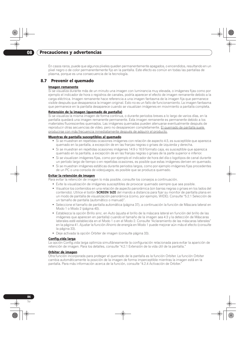 7 prevenir el quemado, 08 precauciones y advertencias | Pioneer KRP-500M User Manual | Page 302 / 433