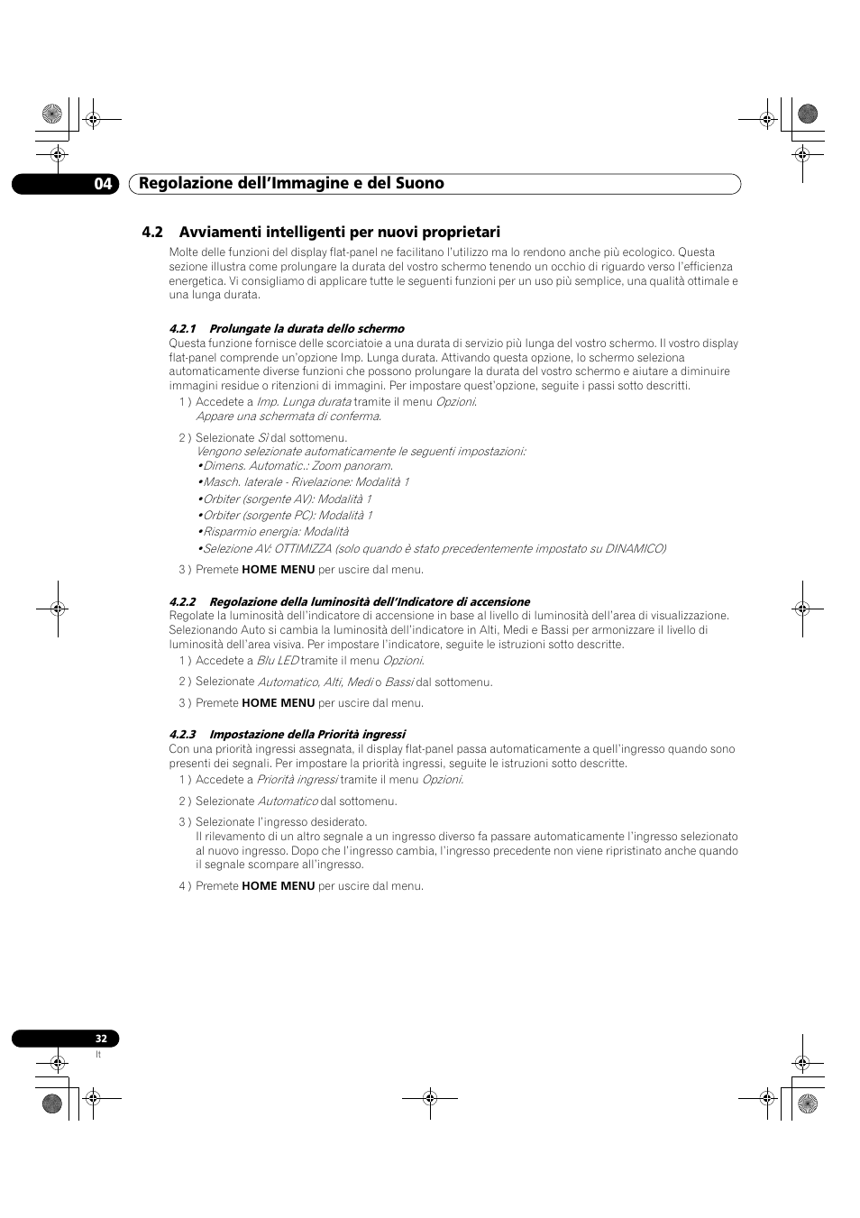 2 avviamenti intelligenti per nuovi proprietari, 04 regolazione dell’immagine e del suono | Pioneer KRP-500M User Manual | Page 32 / 433