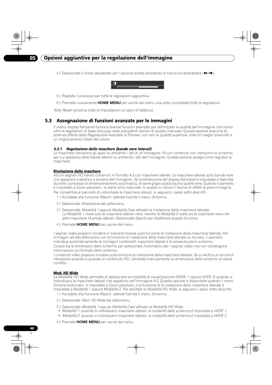 1 regolazione delle maschere (bande nere laterali) | Pioneer KRP-500M User Manual | Page 40 / 433