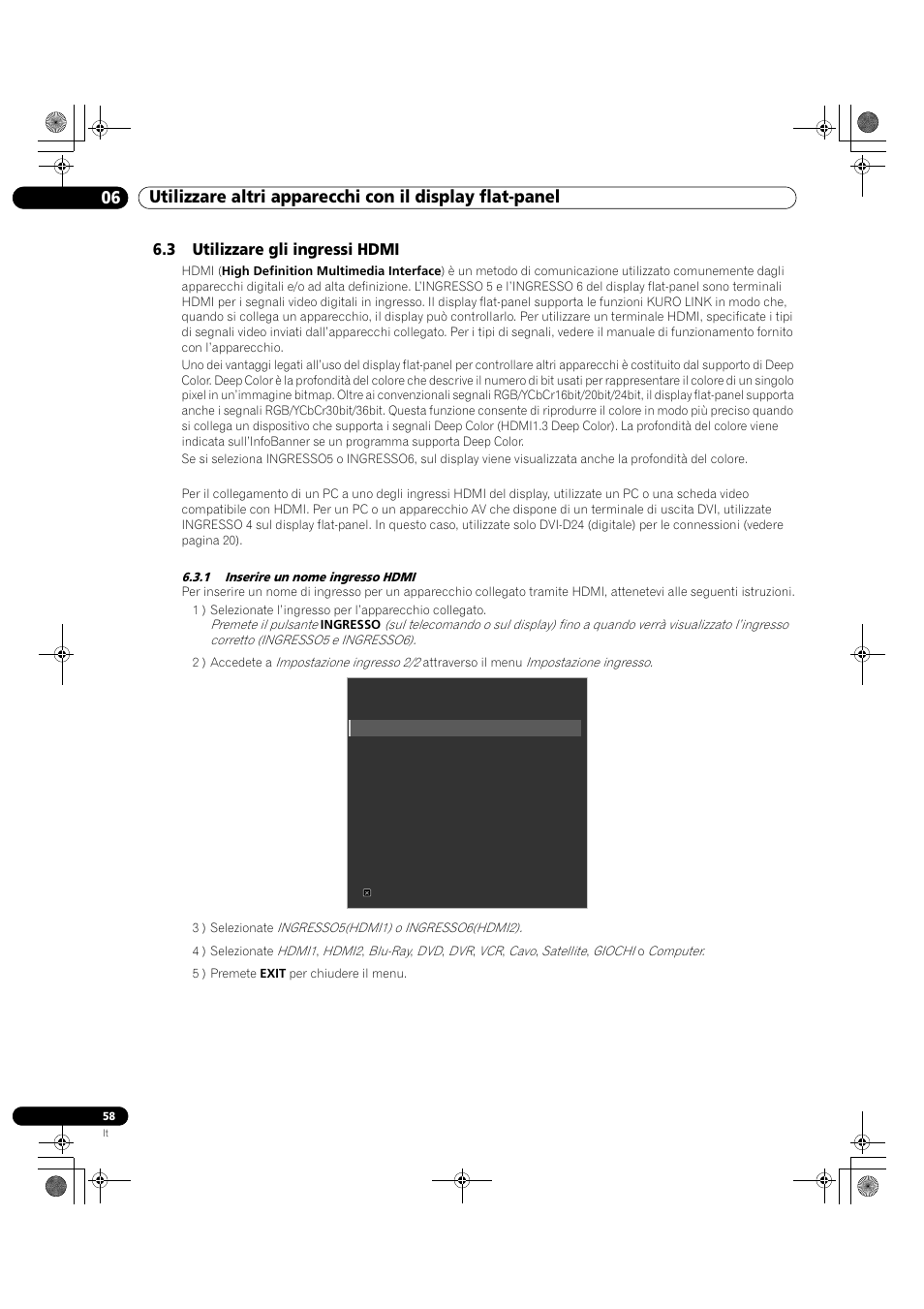 3 utilizzare gli ingressi hdmi, 1 inserire un nome ingresso hdmi | Pioneer KRP-500M User Manual | Page 58 / 433