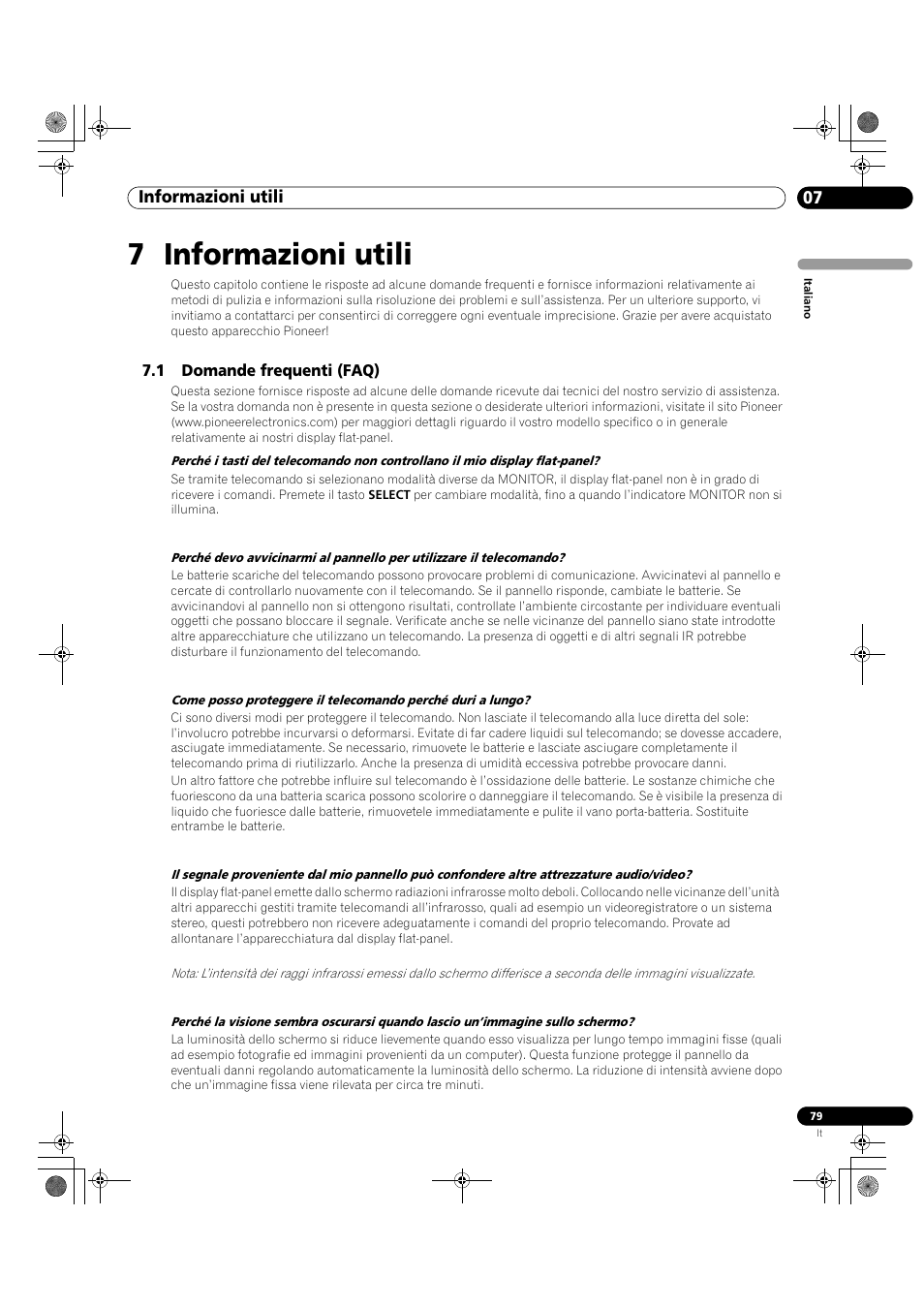 7 informazioni utili, 1 domande frequenti (faq), Informazioni utili 07 | Pioneer KRP-500M User Manual | Page 79 / 433