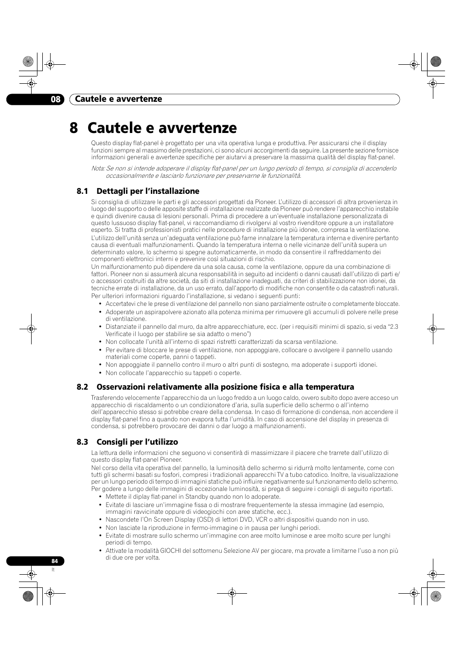 8 cautele e avvertenze, 08 cautele e avvertenze | Pioneer KRP-500M User Manual | Page 84 / 433
