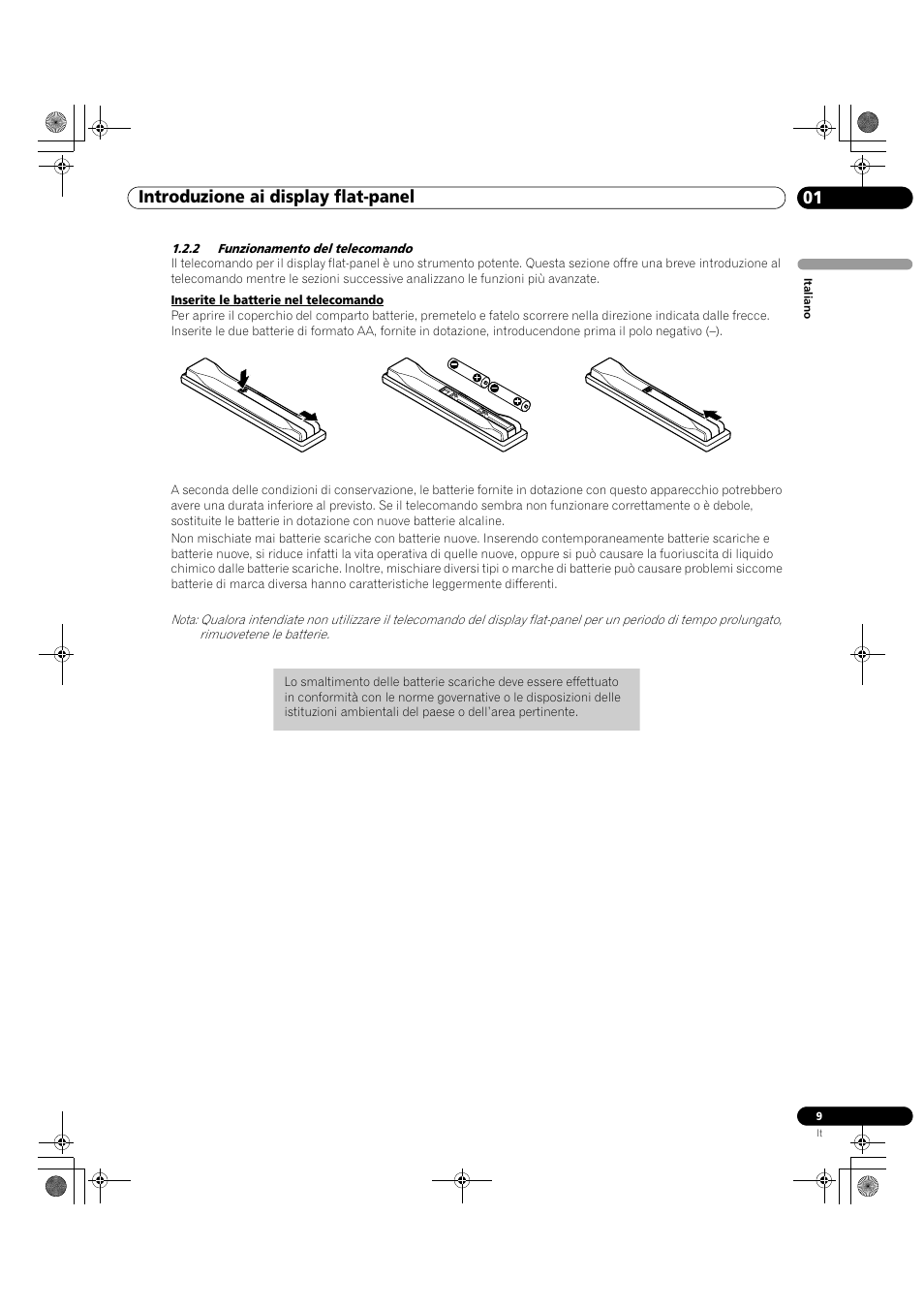 2 funzionamento del telecomando, 01 introduzione ai display flat-panel | Pioneer KRP-500M User Manual | Page 9 / 433