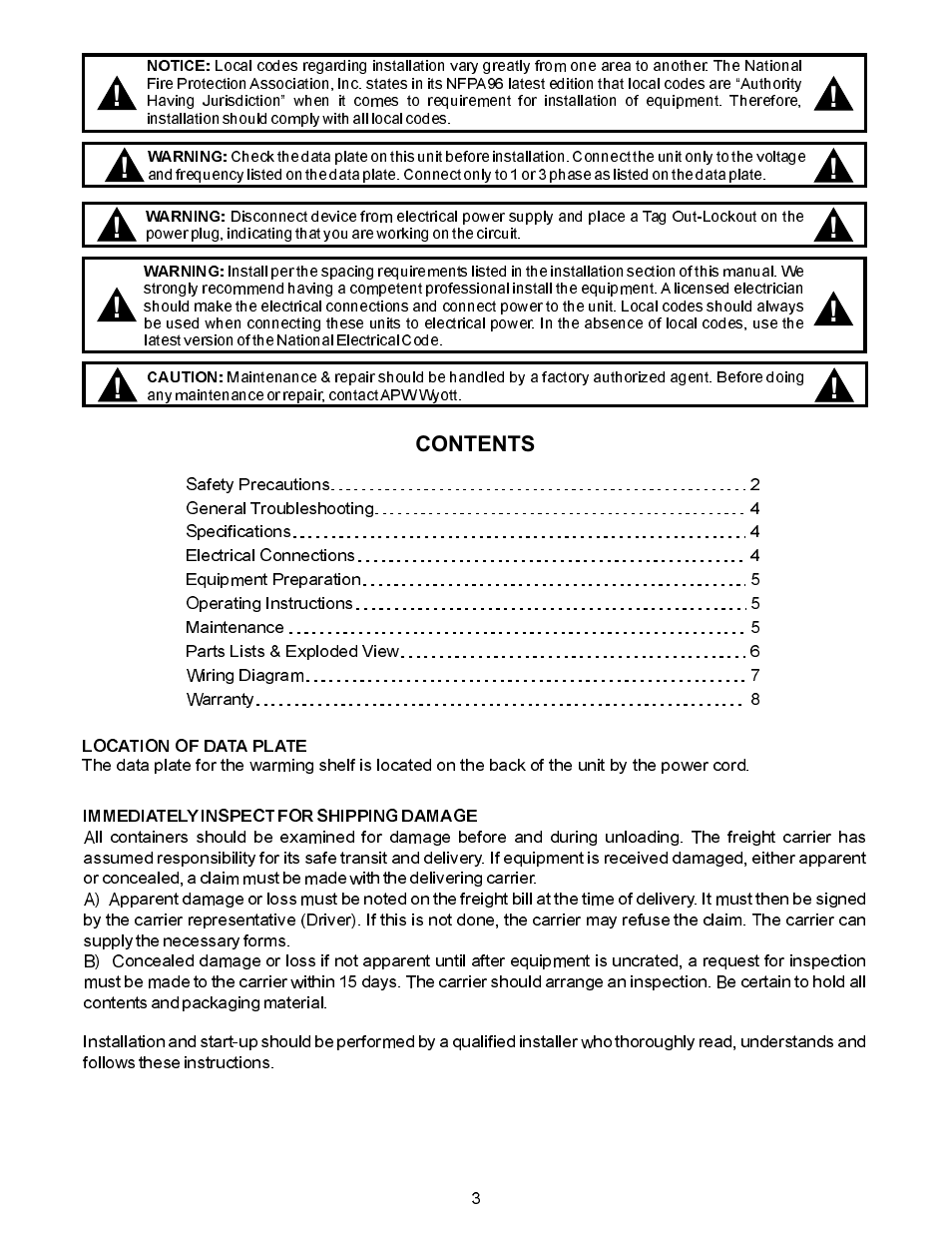 APW Wyott BW-30 User Manual | Page 3 / 8