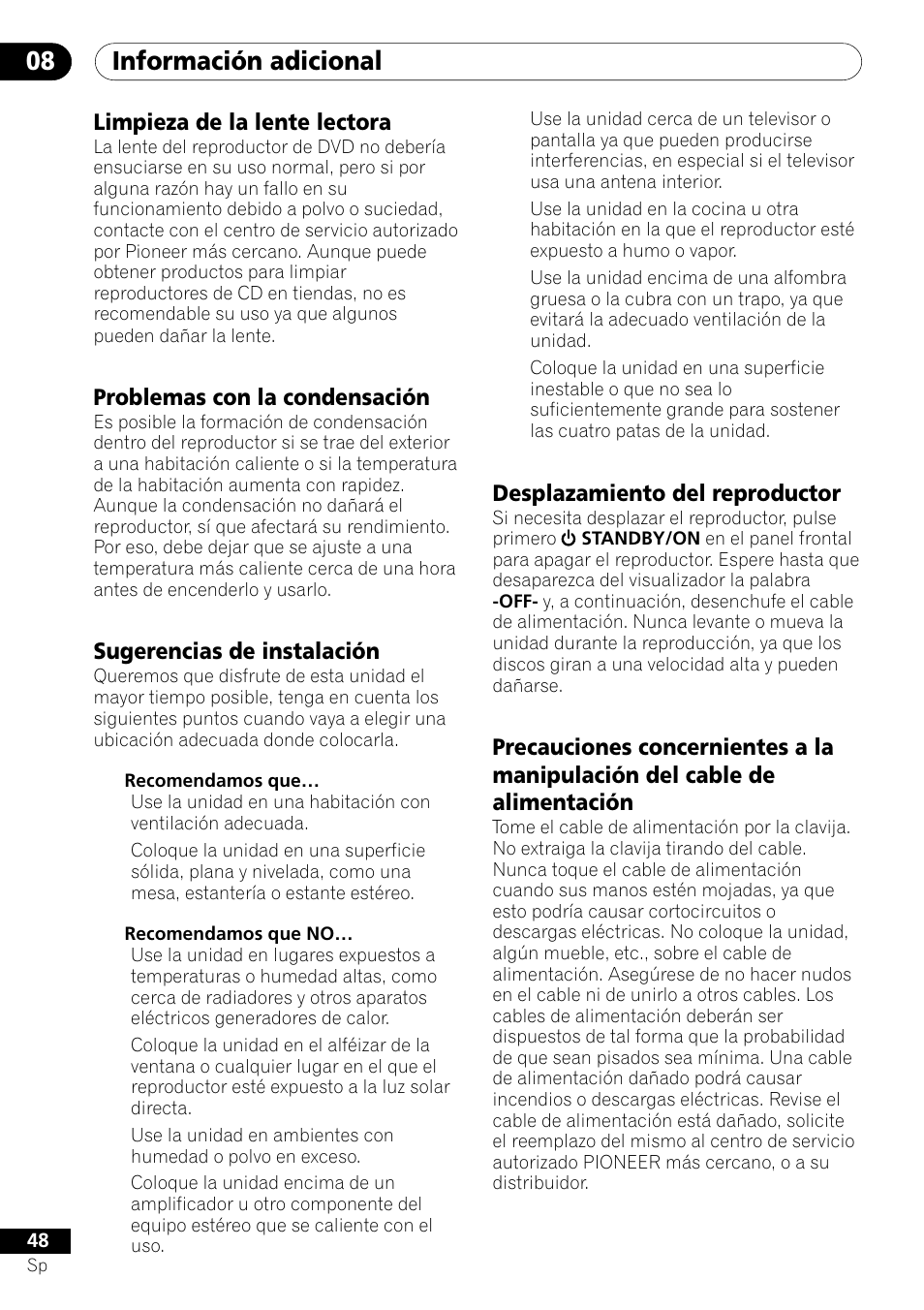 Información adicional 08 | Pioneer DV-U7 User Manual | Page 102 / 108
