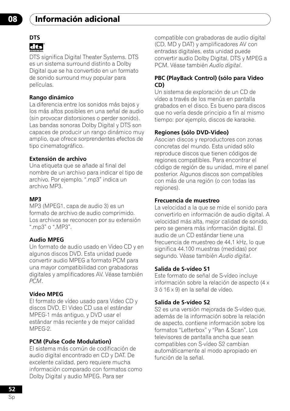 Información adicional 08 | Pioneer DV-U7 User Manual | Page 106 / 108