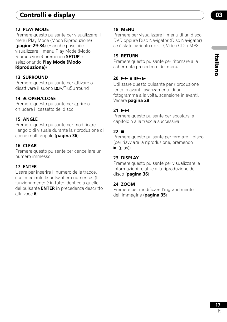 Controlli e display 03, Italiano | Pioneer DV-U7 User Manual | Page 17 / 108