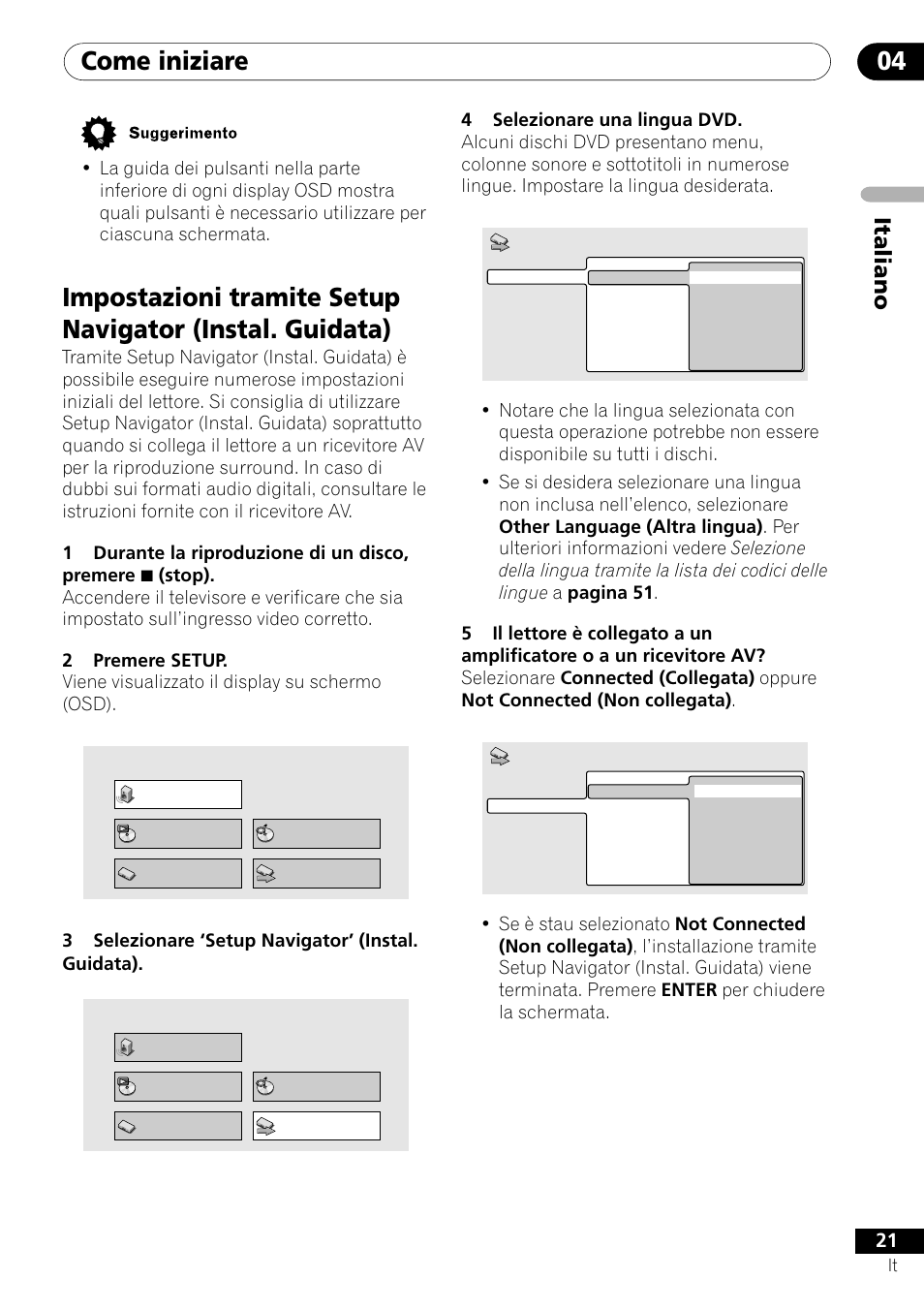 Come iniziare 04, Italiano | Pioneer DV-U7 User Manual | Page 21 / 108