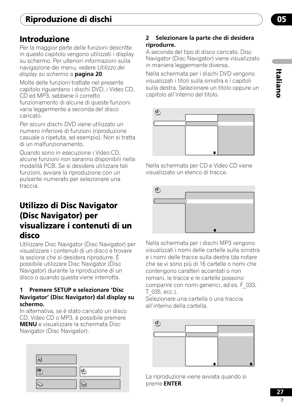 Riproduzione di dischi 05, Introduzione, Italiano | Pioneer DV-U7 User Manual | Page 27 / 108