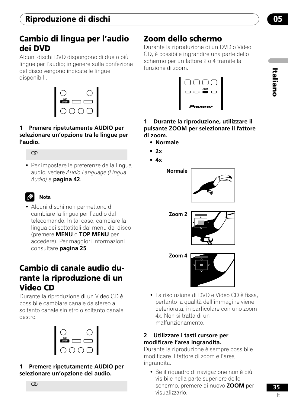 Zoom dello schermo, Italiano | Pioneer DV-U7 User Manual | Page 35 / 108