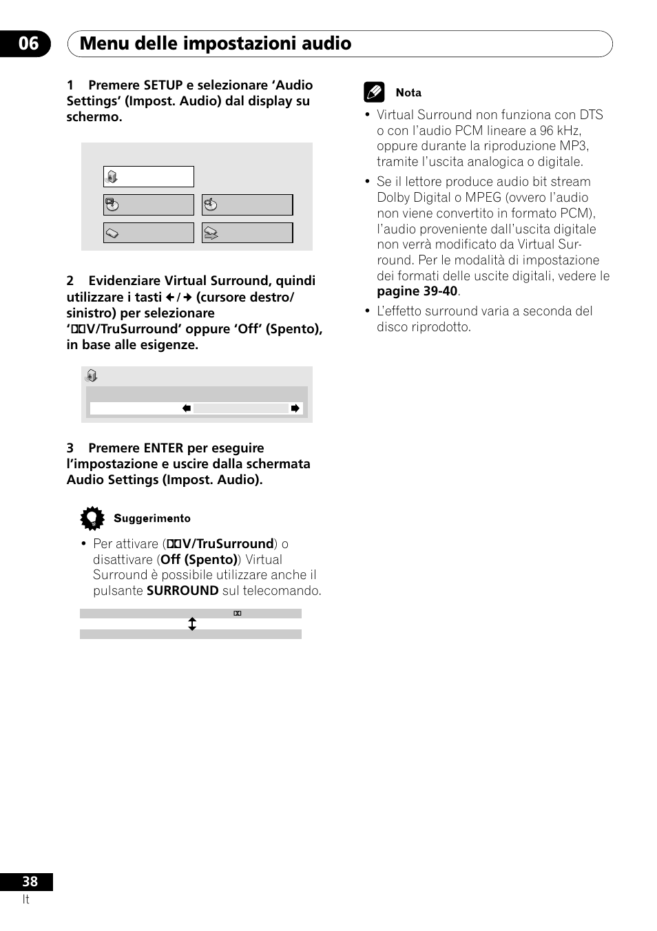 Menu delle impostazioni audio 06 | Pioneer DV-U7 User Manual | Page 38 / 108